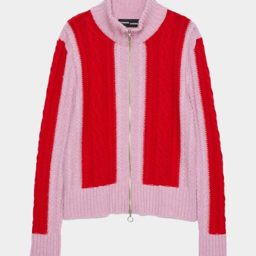 아론 집업 핑크 니트 재킷