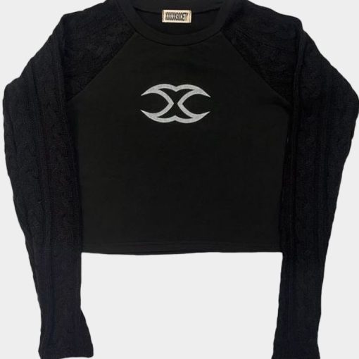 케이블 니트 코튼 믹스 탑 블랙