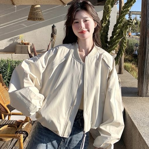 베이지 야구점퍼 얇은 코트 여 조추 2025 핫 핫 캐주얼 트레이닝 점퍼 상의